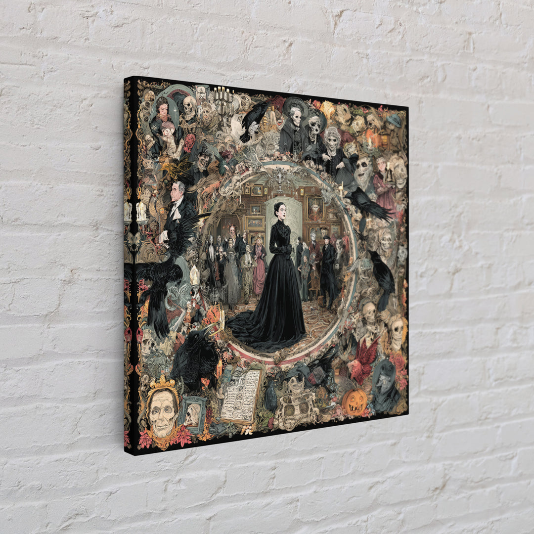 Victorian Mourning Halloween, Grotesque Carnival Art, Square Wall Art, Dark Halloween Decor, Canvas Print, Halloween Wall Art