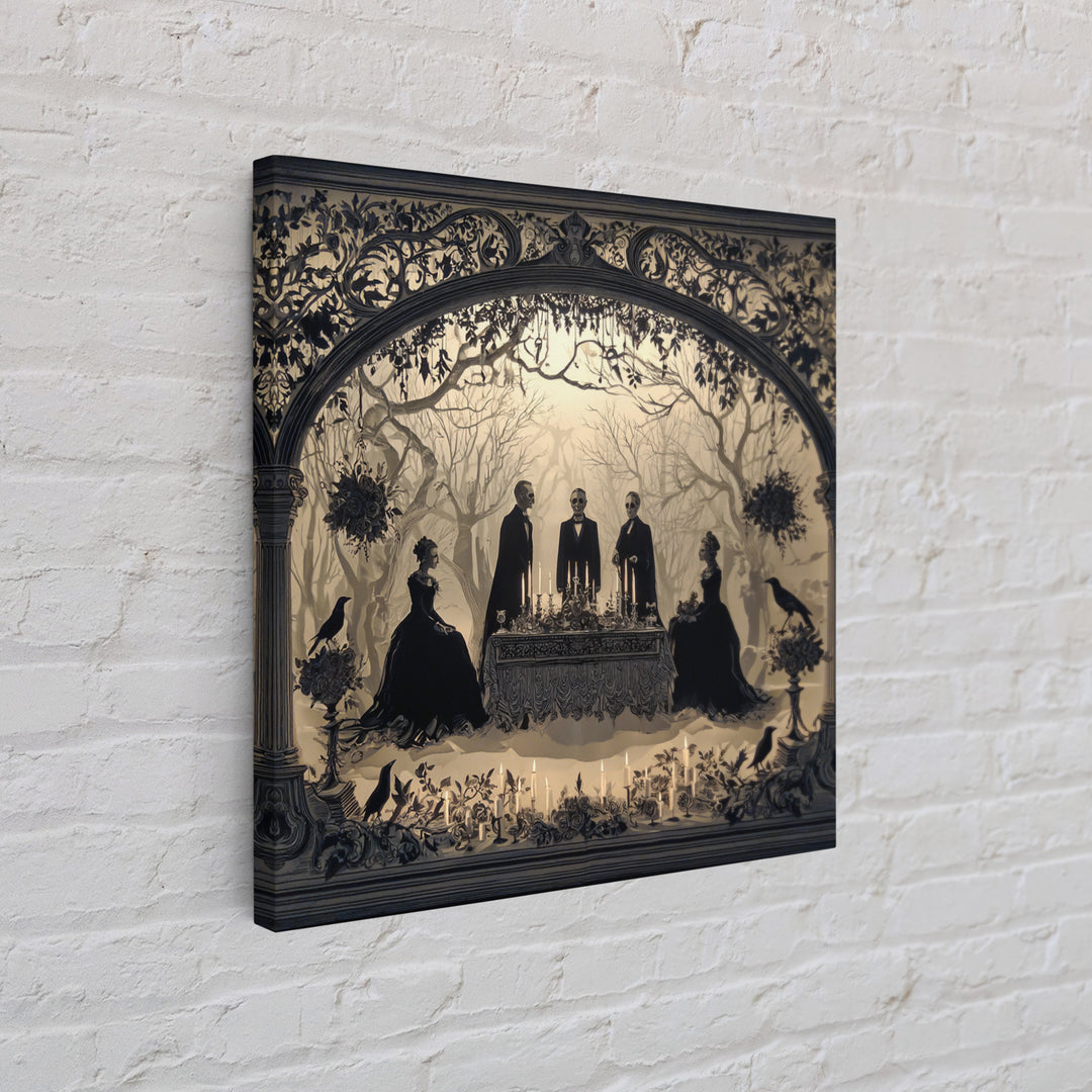 Victorian Mourning Halloween, Decadent Line Art, Square Wall Art, Dark Halloween Decor, Canvas Print, Halloween Wall Art