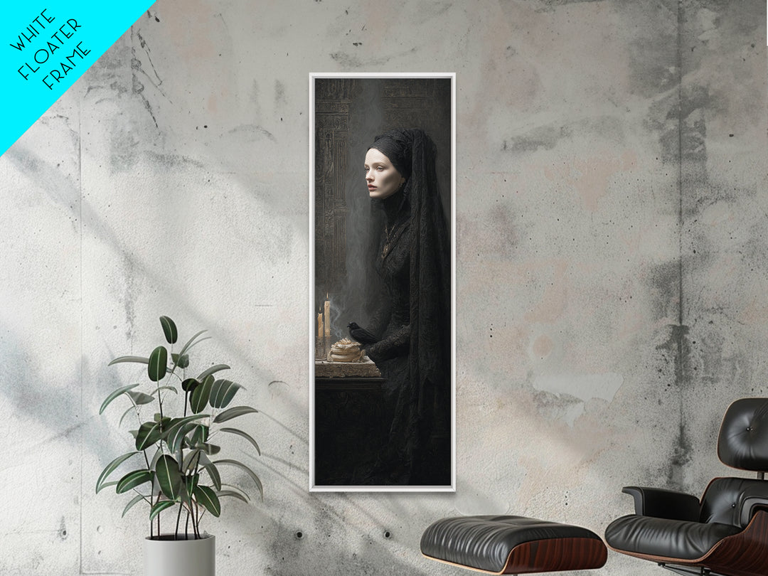 Victorian Mourning Halloween, Surreal Apocalyptic Art, Tall Narrow Wall Art, Gothic Horror Wall Art, Framed Canvas Print