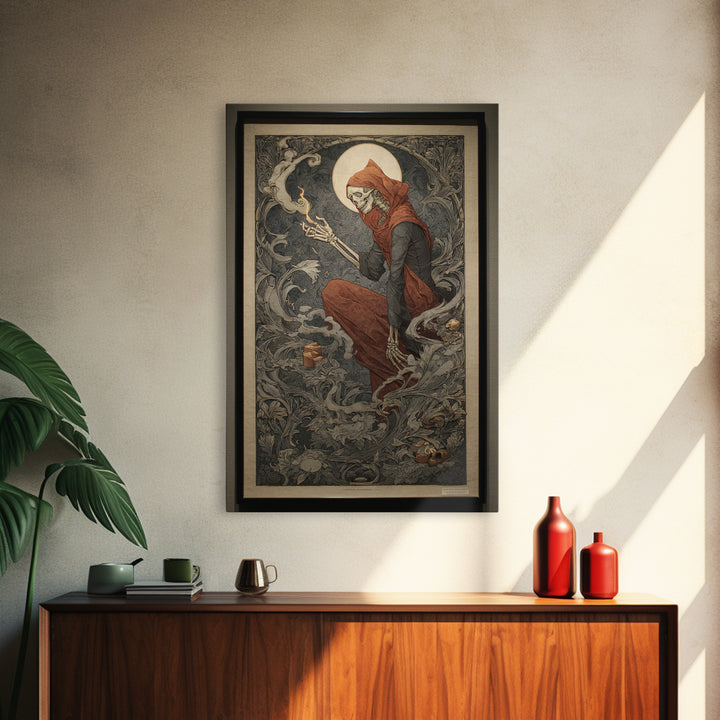 Art Nouveau Witchcraft, Danse Macabre Art, Vertical Wall Art, Dark Fantasy Wall Art, Canvas Print, Halloween Wall Art