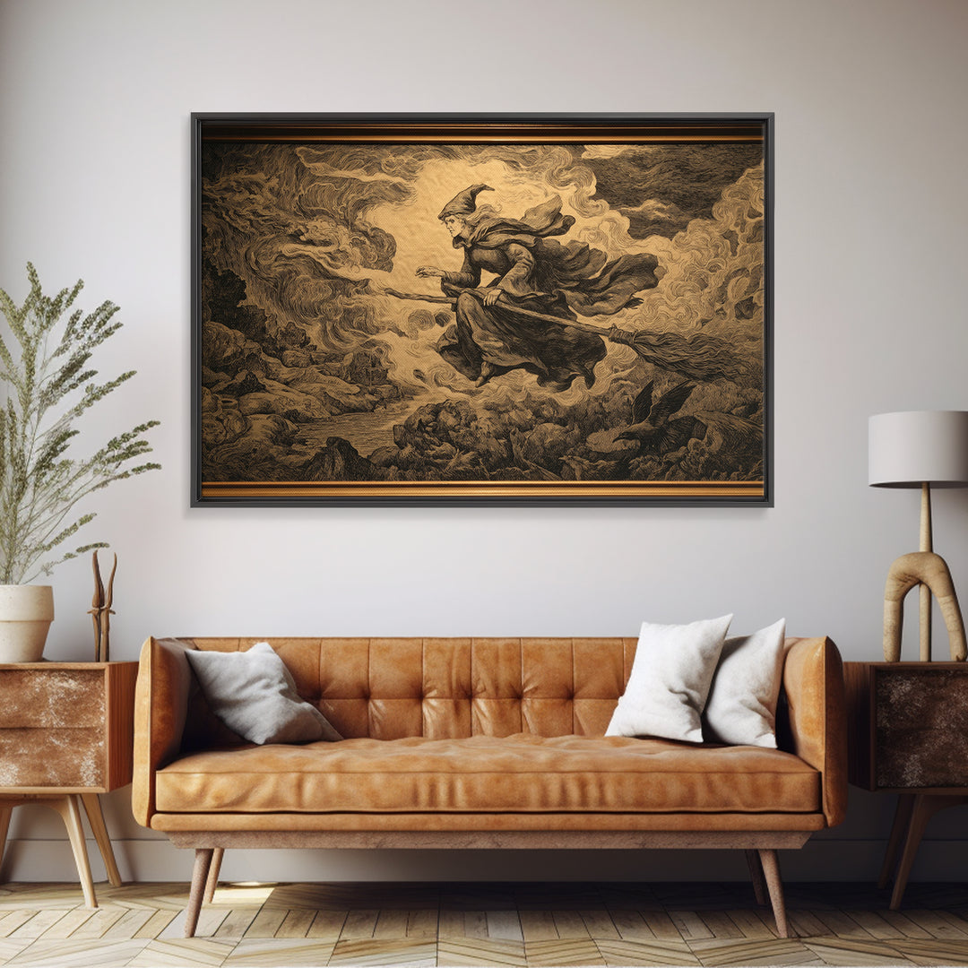 Art Nouveau Witchcraft, Baroque Witchcraft Art, Landscape Wall Art, Gothic Horror Wall Art, Framed Canvas Print, Halloween Wall Art