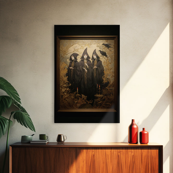 Art Nouveau Witchcraft, Dark Romantic Horror Art, Vertical Wall Art, Macabre Wall Art, Canvas Print, Halloween Wall Art