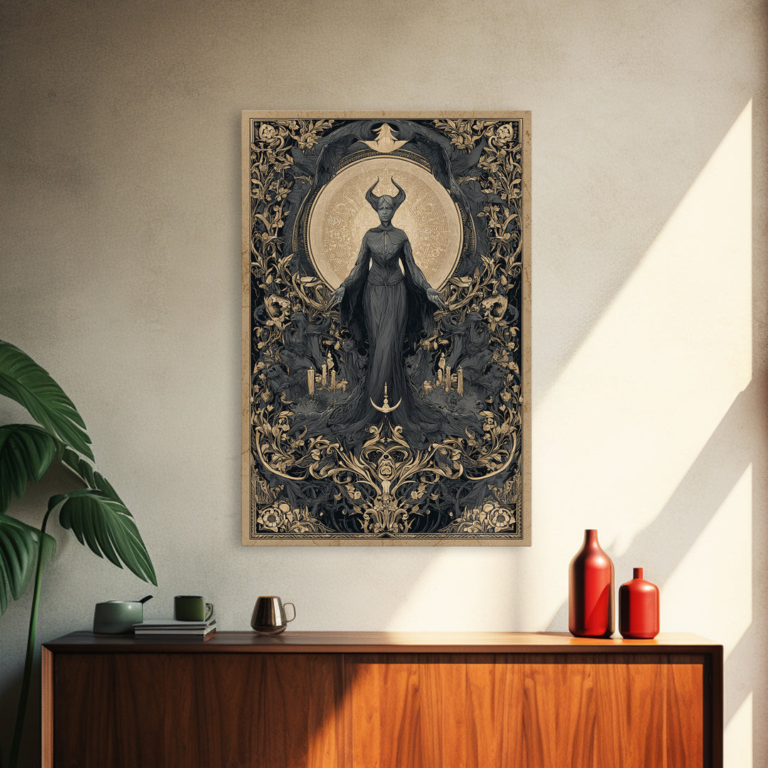 Art Nouveau Witchcraft, Gothic Nightmare Art, Vertical Wall Art, Dark Fantasy Wall Art, Framed Canvas Print, Halloween Wall Art