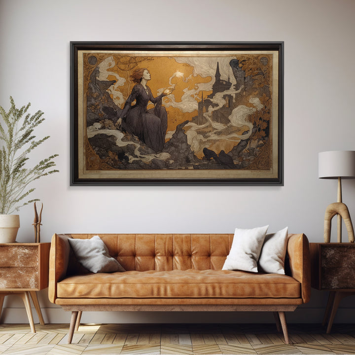 Art Nouveau Witchcraft, Romantic Gothic Landscape, Landscape Wall Art, Dark Halloween Decor, Canvas Print, Halloween Wall Art