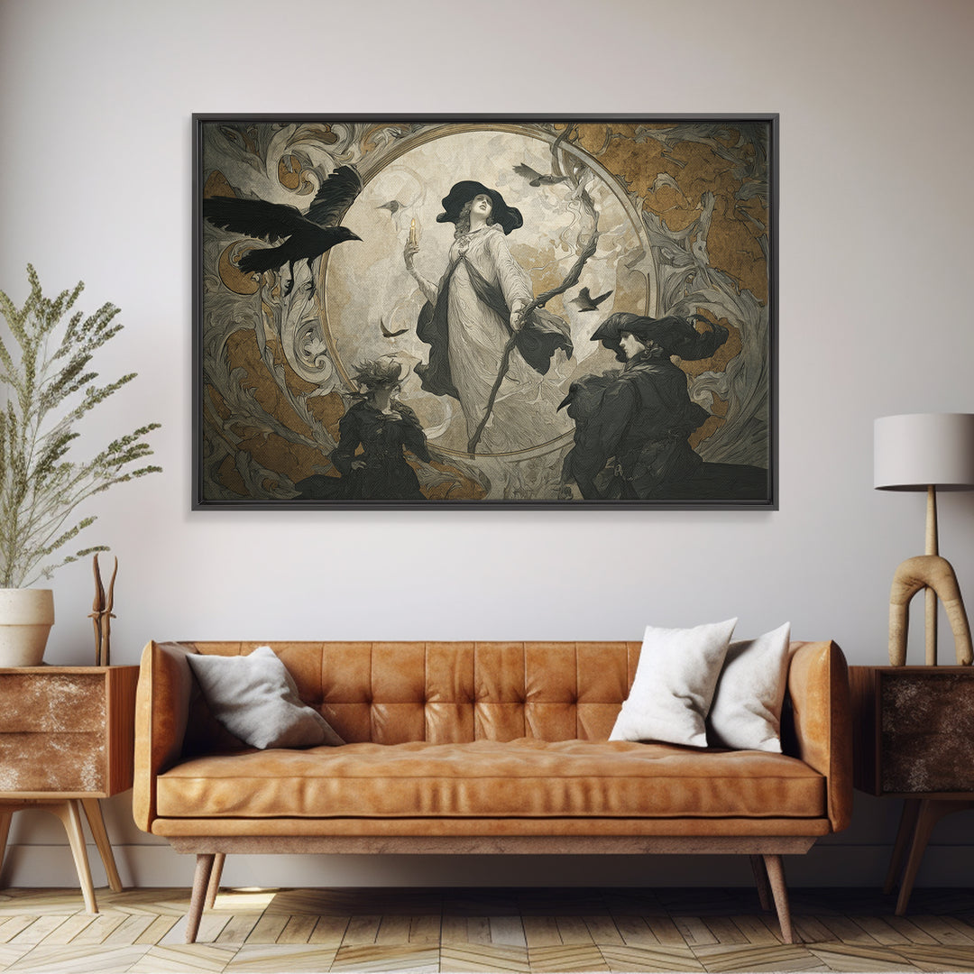 Art Nouveau Witchcraft, Symbolist Gothic Landscape, Landscape Wall Art, Gothic Horror Wall Art, Framed Canvas Print, Halloween Wall Art