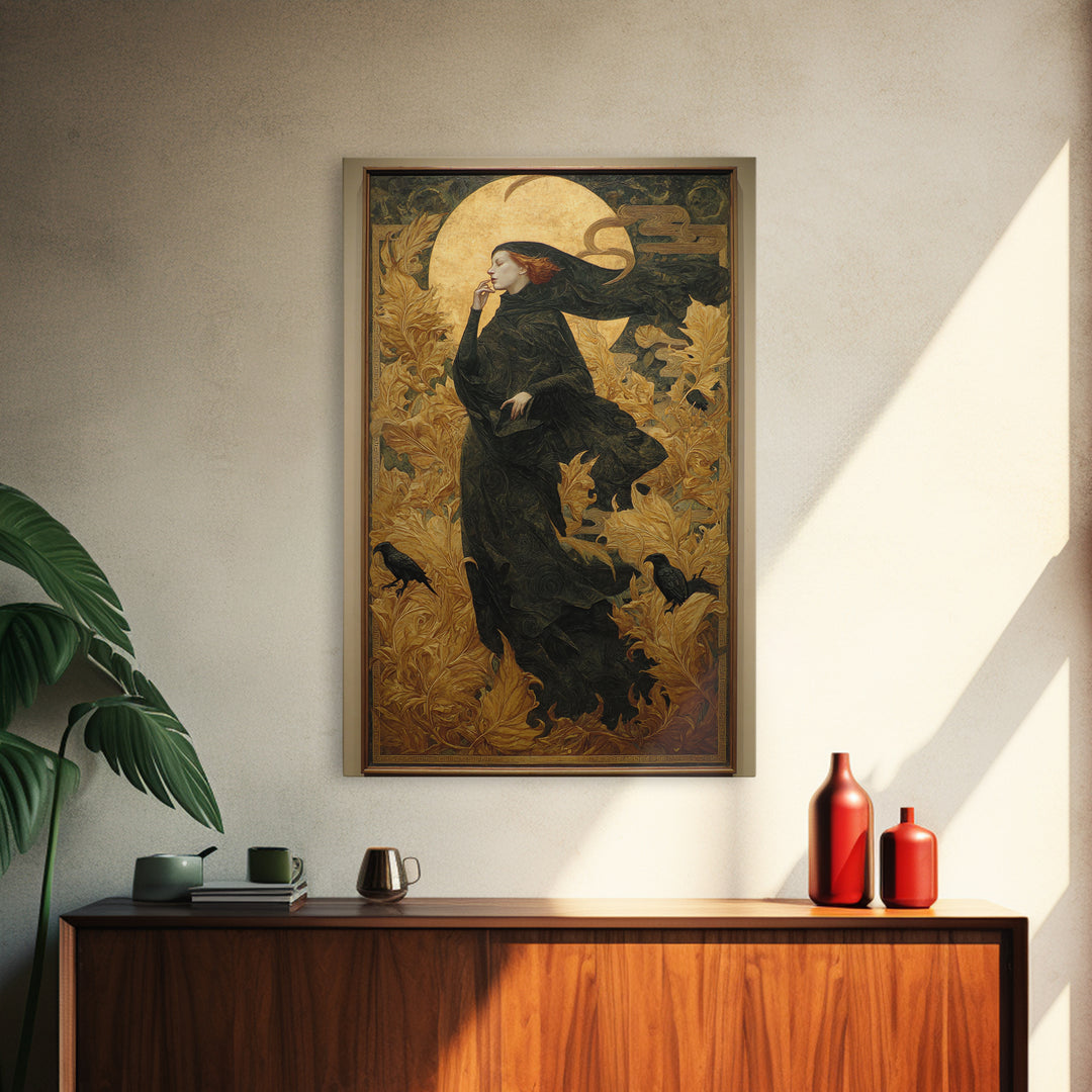 Art Nouveau Witchcraft, Dark Symbolist Art, Vertical Wall Art, Dark Halloween Decor, Canvas Print, Halloween Wall Art