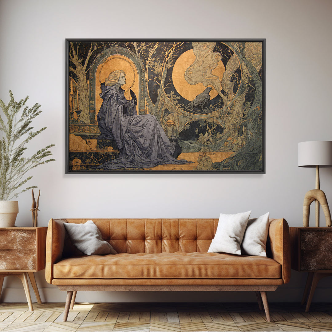 Art Nouveau Witchcraft, Expressionist Gothic Art, Landscape Wall Art, Macabre Wall Art, Framed Canvas Print, Halloween Wall Art