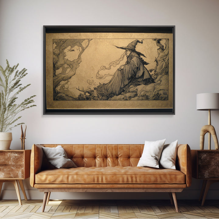 Art Nouveau Witchcraft, Gothic Storybook Art, Landscape Wall Art, Dark Fantasy Wall Art, Framed Canvas Print, Halloween Wall Art