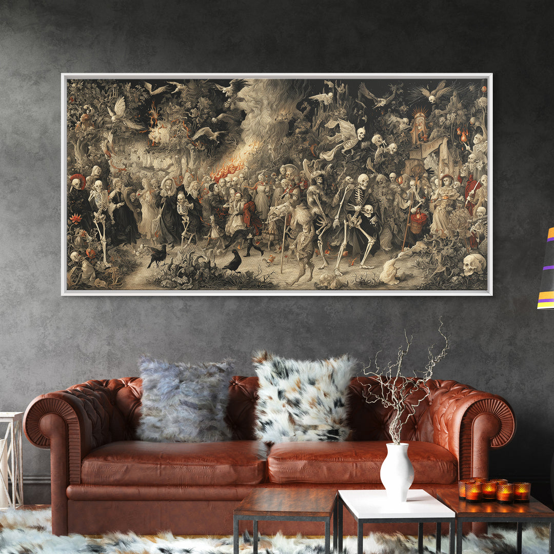 Medieval Danse Macabre, Medieval Grotesque Art, Wide Panoramic Art, Gothic Horror Wall Art, Canvas Print, Halloween Wall Art