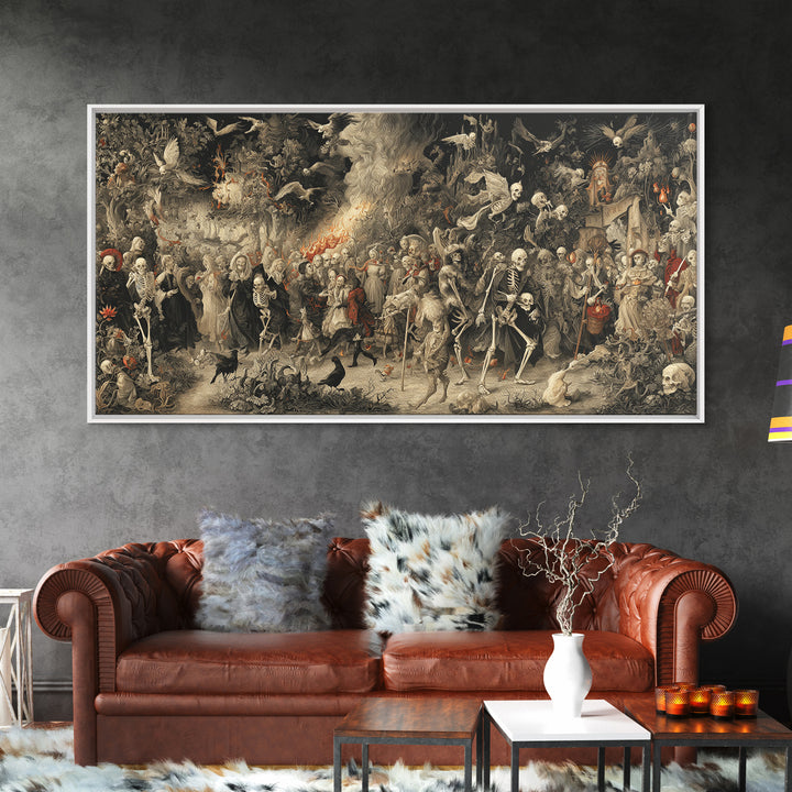 Medieval Danse Macabre, Medieval Grotesque Art, Wide Panoramic Art, Gothic Horror Wall Art, Canvas Print, Halloween Wall Art