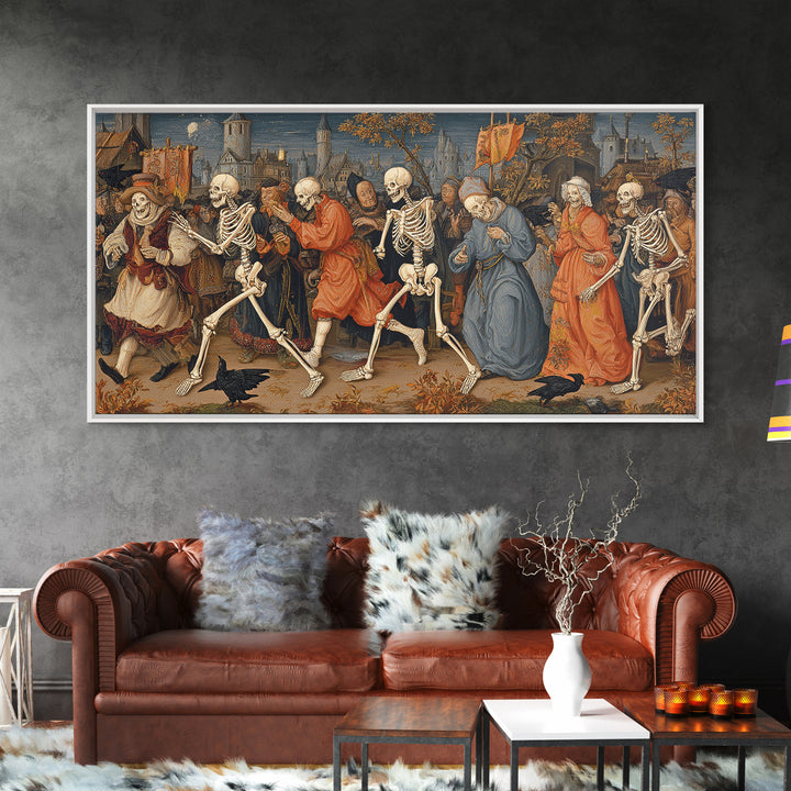 Medieval Danse Macabre, Danse Macabre Art, Wide Panoramic Art, Dark Fantasy Wall Art, Canvas Print, Halloween Wall Art