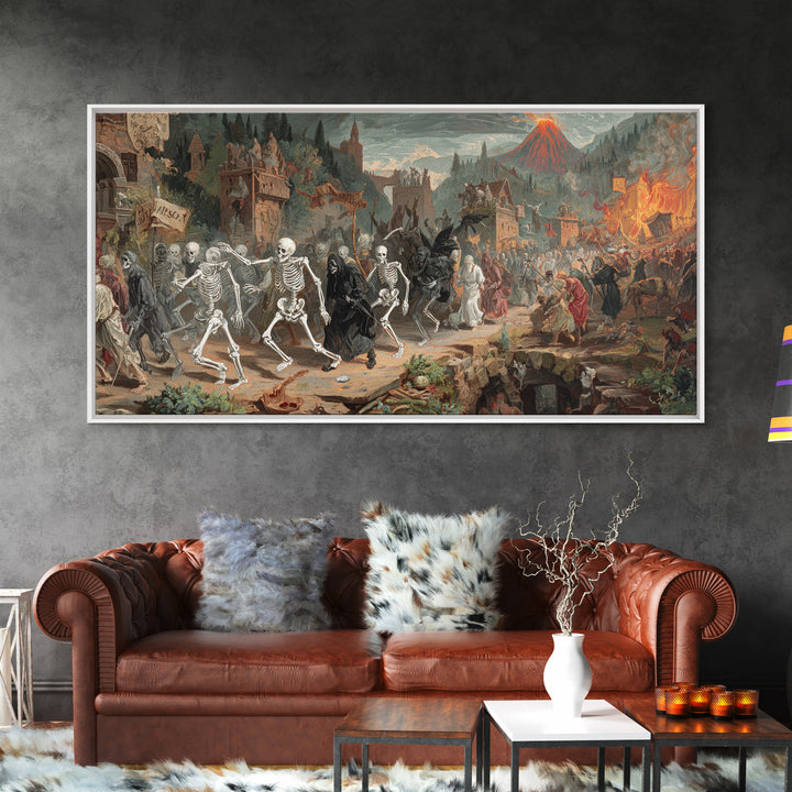 Medieval Danse Macabre, Apocalyptic Romantic Art, Wide Panoramic Art, Gothic Horror Wall Art, Canvas Print, Halloween Wall Art