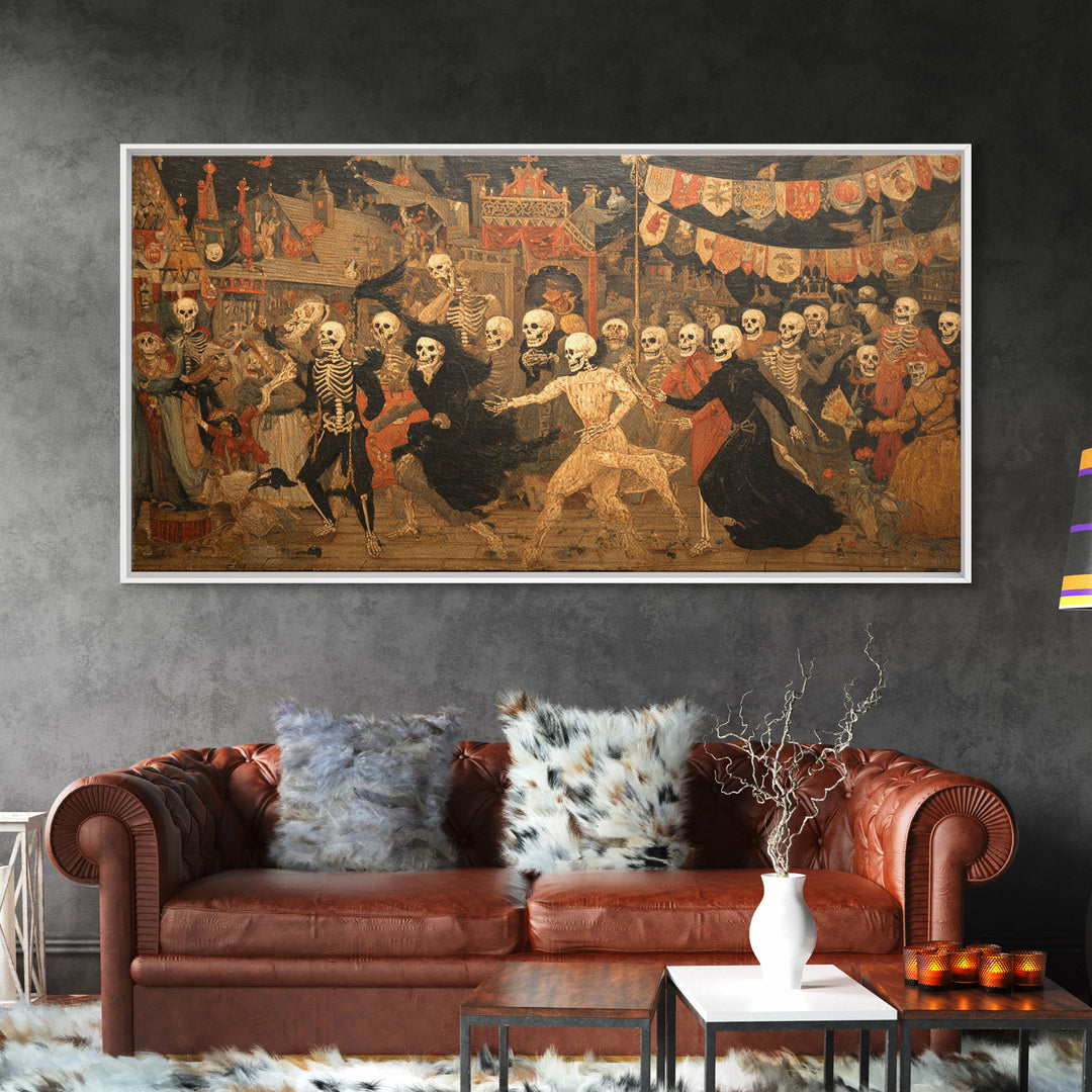 Medieval Danse Macabre, Grotesque Carnival Art, Wide Panoramic Art, Dark Fantasy Wall Art, Canvas Print, Halloween Wall Art
