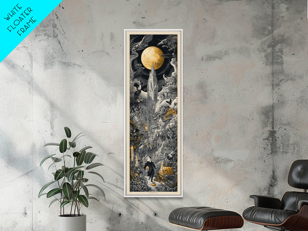 1950s Halloween Nostalgia, Gothic Engraving Art, Tall Narrow Wall Art, Gothic Horror Wall Art, Canvas Print, Halloween Wall Art