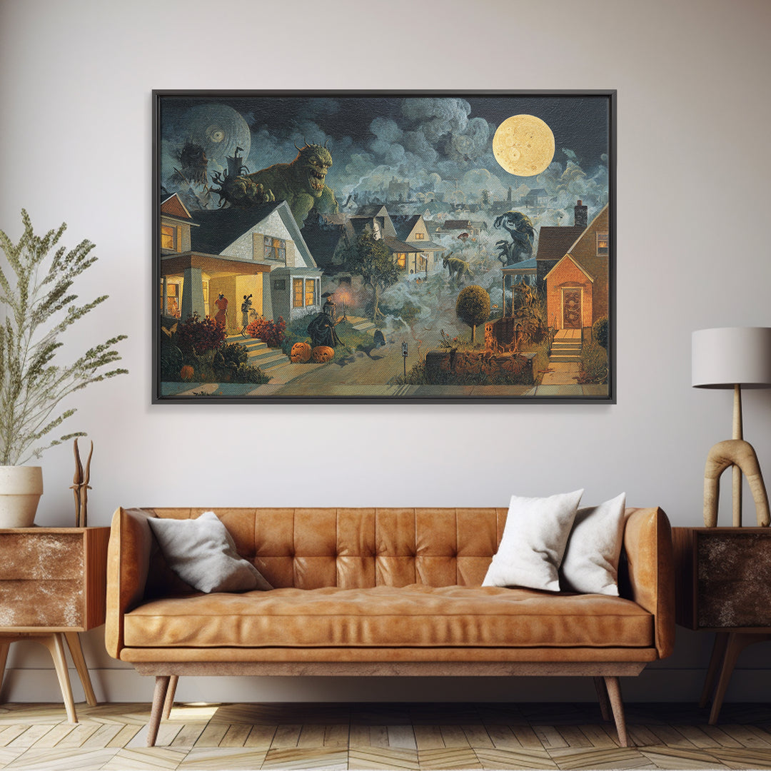 1950s Halloween Nostalgia, Medieval Grotesque Art, Landscape Wall Art, Gothic Horror Wall Art, Canvas Print, Halloween Wall Art