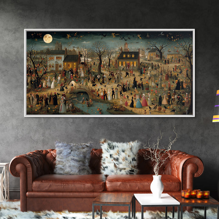 1950s Halloween Nostalgia, Northern Renaissance Horror, Wide Panoramic Art, Macabre Wall Art, Canvas Print, Halloween Wall Art