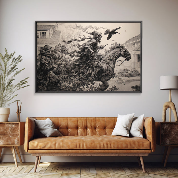 1950s Halloween Nostalgia, Renaissance Engraving Art, Landscape Wall Art, Dark Fantasy Wall Art, Canvas Print, Halloween Wall Art