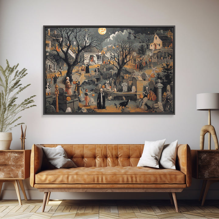 1950s Halloween Nostalgia, Danse Macabre Art, Landscape Wall Art, Macabre Wall Art, Canvas Print, Halloween Wall Art