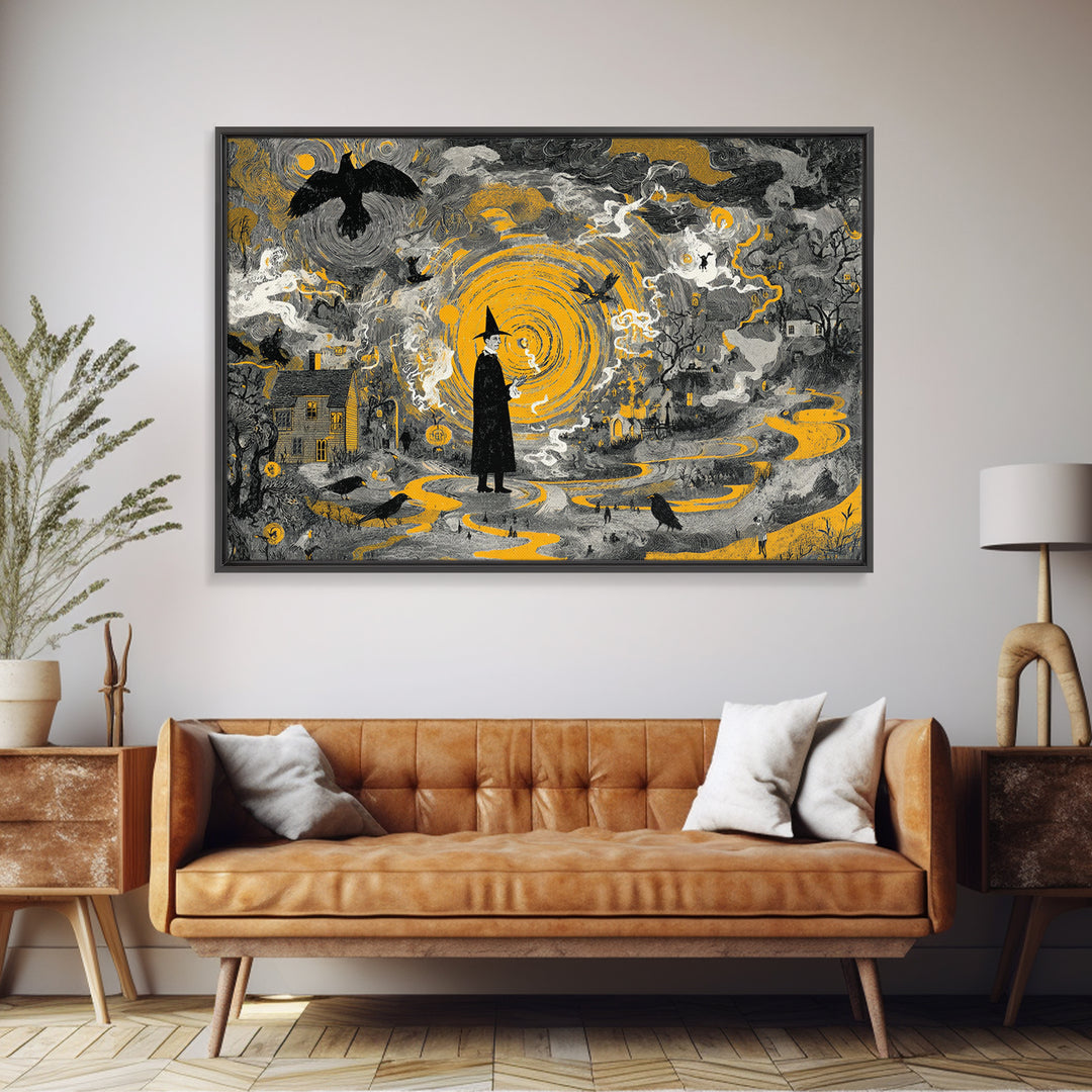 1950s Halloween Nostalgia, Baroque Witchcraft Art, Landscape Wall Art, Gothic Horror Wall Art, Framed Canvas Print, Halloween Wall Art