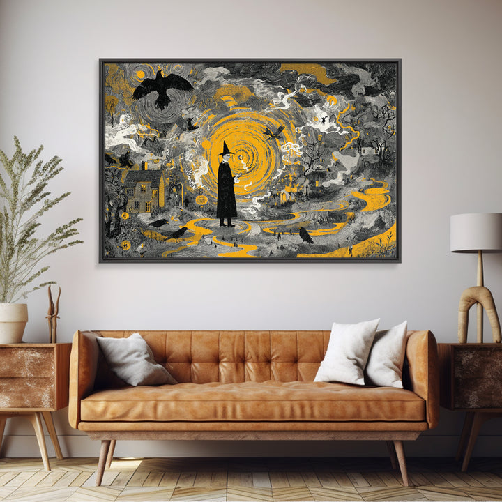 1950s Halloween Nostalgia, Baroque Witchcraft Art, Landscape Wall Art, Gothic Horror Wall Art, Framed Canvas Print, Halloween Wall Art