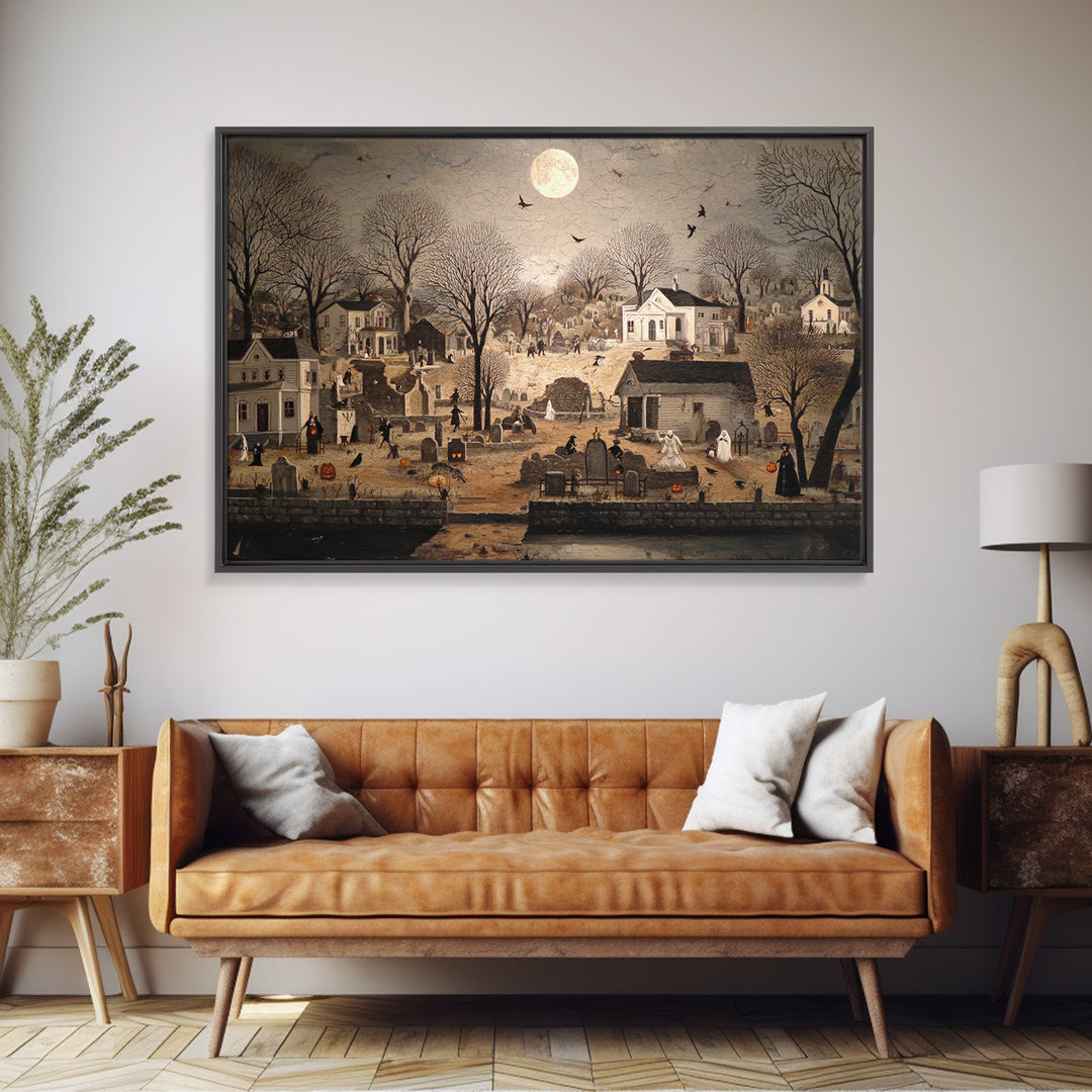 1950s Halloween Nostalgia, Romantic Gothic Landscape, Landscape Wall Art, Dark Halloween Decor, Canvas Print, Halloween Wall Art