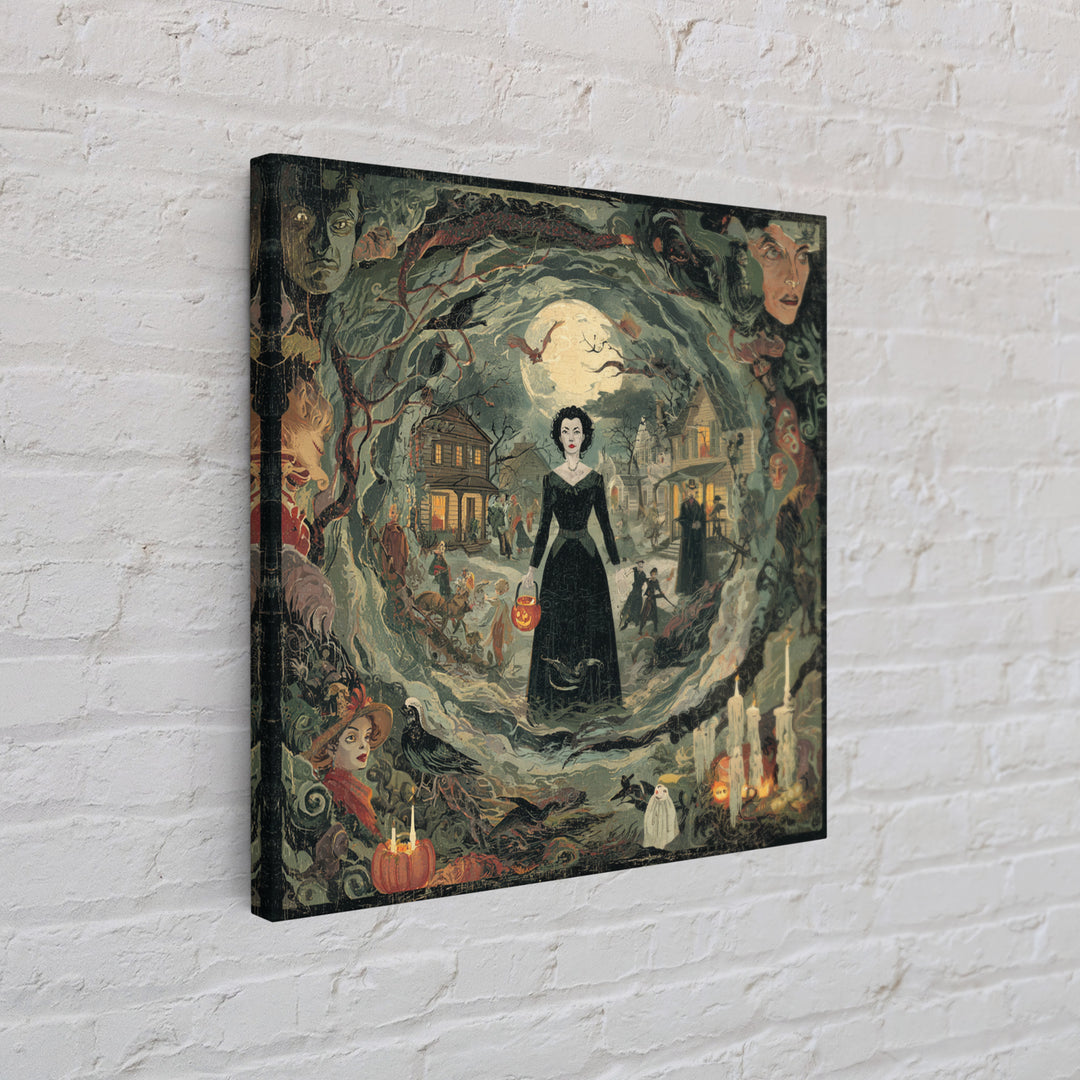 1950s Halloween Nostalgia, Dark Symbolist Art, Square Wall Art, Gothic Horror Wall Art, Framed Canvas Print, Halloween Wall Art
