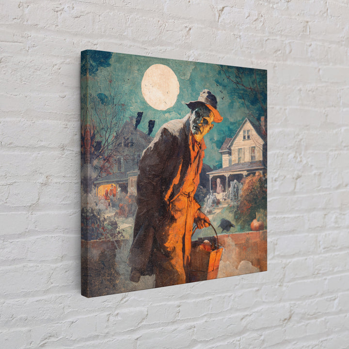 1950s Halloween Nostalgia, Symbolist Etching Art, Square Wall Art, Dark Halloween Decor, Framed Canvas Print, Halloween Wall Art