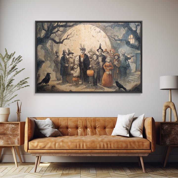 1950s Halloween Nostalgia, Expressionist Nightmare Art, Landscape Wall Art, Macabre Wall Art, Framed Canvas Print, Halloween Wall Art