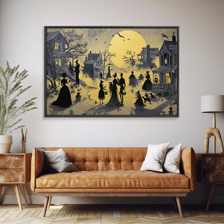 1950s Halloween Nostalgia, Decadent Line Art, Landscape Wall Art, Dark Halloween Decor, Canvas Print, Halloween Wall Art