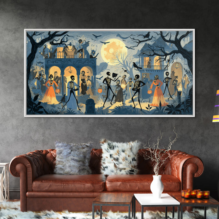 1950s Halloween Nostalgia, Macabre Folk Print Art, Wide Panoramic Art, Dark Halloween Decor, Canvas Print, Halloween Wall Art
