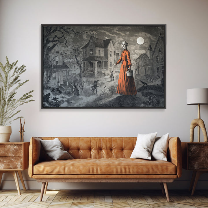 1950s Halloween Nostalgia, Victorian Macabre Art, Landscape Wall Art, Macabre Wall Art, Framed Canvas Print, Halloween Wall Art