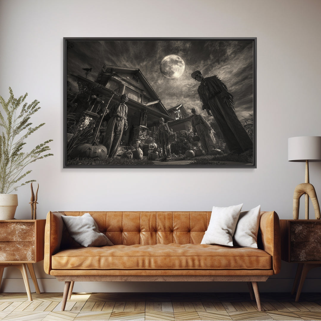 1950s Halloween Nostalgia, Biomechanical Horror Art, Landscape Wall Art, Dark Fantasy Wall Art, Framed Canvas Print, Halloween Wall Art
