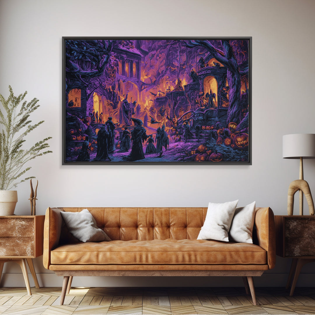 1980s Neon Horror, Medieval Grotesque Art, Landscape Wall Art, Dark Halloween Decor, Canvas Print, Halloween Wall Art