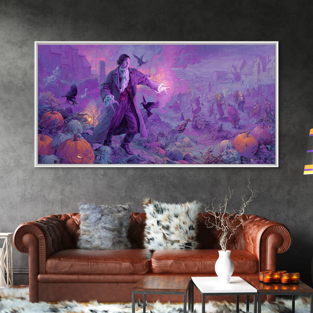 1980s Neon Horror, Northern Renaissance Horror, Wide Panoramic Art, Dark Fantasy Wall Art, Framed Canvas Print, Halloween Wall Art