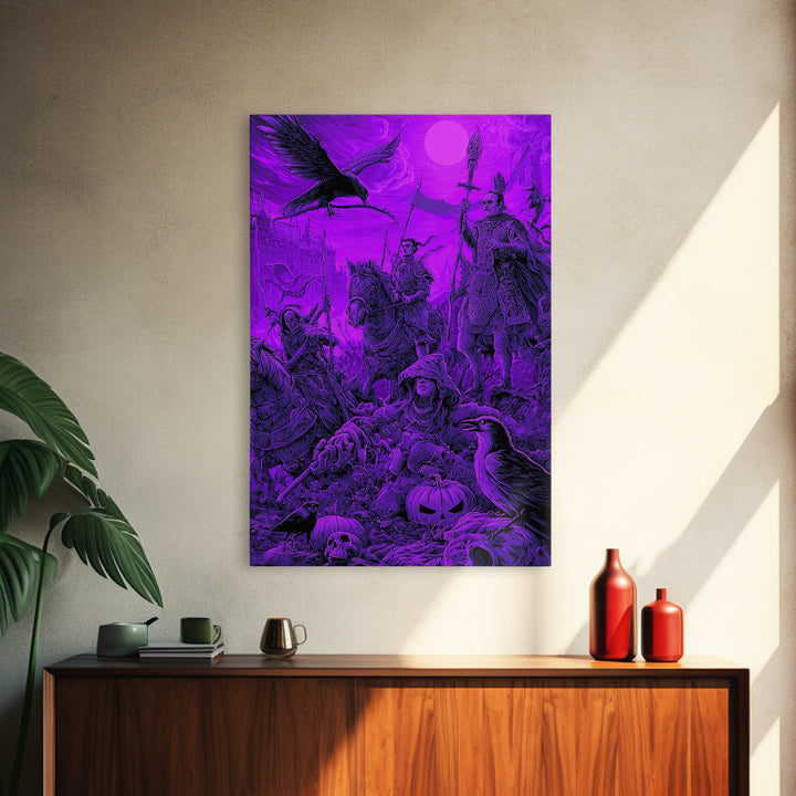1980s Neon Horror, Renaissance Engraving Art, Vertical Wall Art, Dark Fantasy Wall Art, Framed Canvas Print, Halloween Wall Art