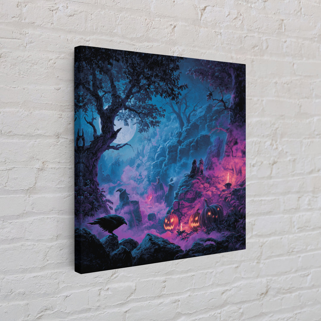 1980s Neon Horror, Baroque Witchcraft Art, Square Wall Art, Dark Halloween Decor, Framed Canvas Print, Halloween Wall Art