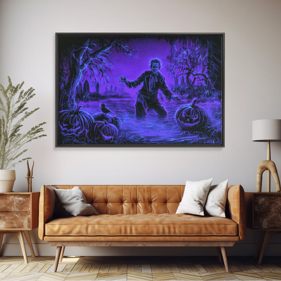 1980s Neon Horror, Symbolist Gothic Landscape, Landscape Wall Art, Macabre Wall Art, Canvas Print, Halloween Wall Art
