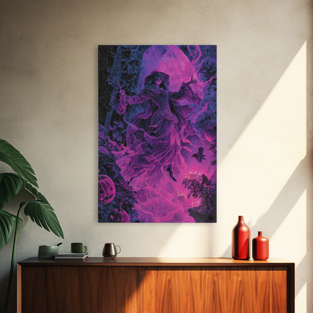 1980s Neon Horror, Ornate Symbolist Art, Vertical Wall Art, Gothic Horror Wall Art, Framed Canvas Print, Halloween Wall Art