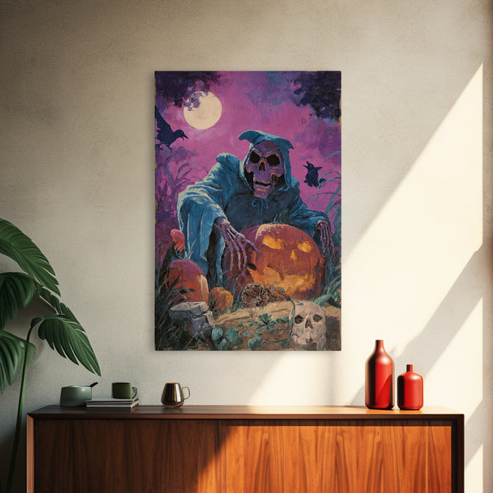 1980s Neon Horror, Decadent Gothic Art, Vertical Wall Art, Dark Fantasy Wall Art, Framed Canvas Print, Halloween Wall Art