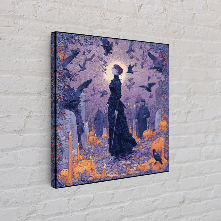 1980s Neon Horror, Symbolist Death Art, Square Wall Art, Gothic Horror Wall Art, Framed Canvas Print, Halloween Wall Art