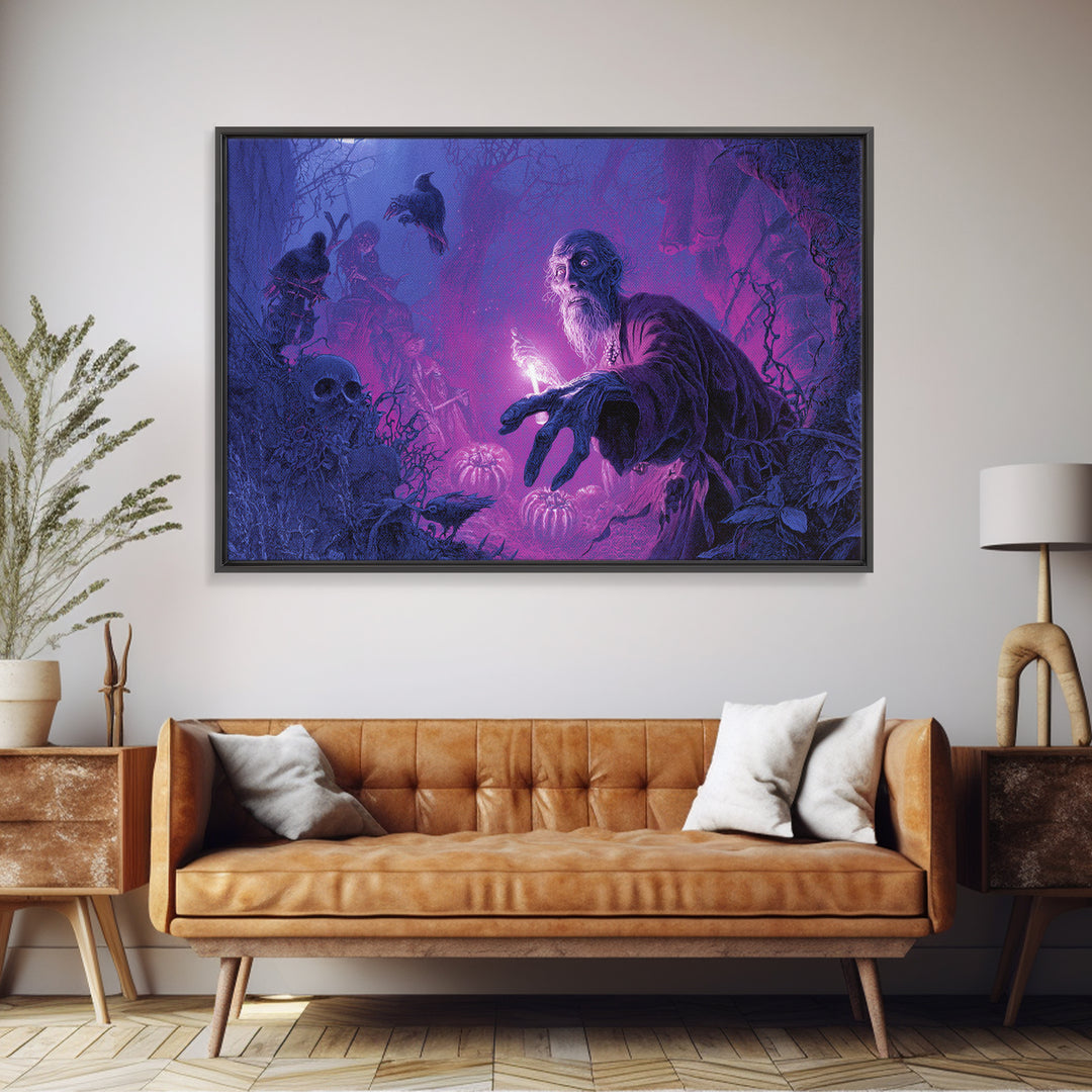 1980s Neon Horror, Expressionist Nightmare Art, Landscape Wall Art, Dark Fantasy Wall Art, Framed Canvas Print, Halloween Wall Art