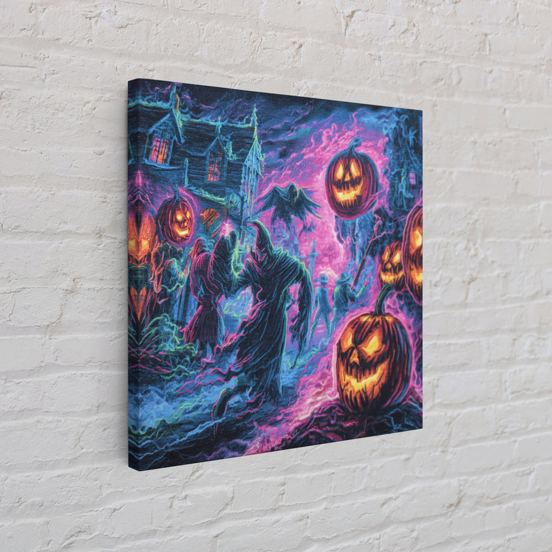 1980s Neon Horror, Grotesque Carnival Art, Square Wall Art, Dark Fantasy Wall Art, Framed Canvas Print, Halloween Wall Art