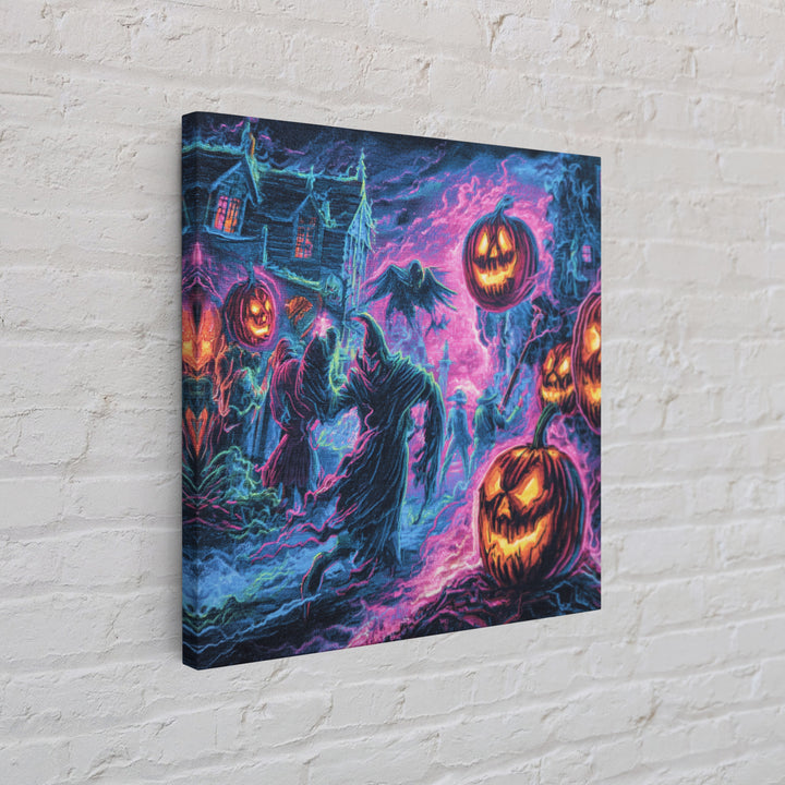 1980s Neon Horror, Grotesque Carnival Art, Square Wall Art, Dark Fantasy Wall Art, Framed Canvas Print, Halloween Wall Art