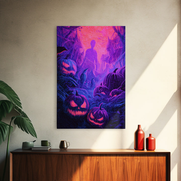 1980s Neon Horror, Expressionist Gothic Art, Vertical Wall Art, Macabre Wall Art, Canvas Print, Halloween Wall Art, Horror Wall Art