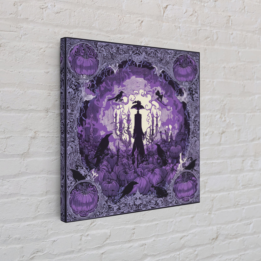 1980s Neon Horror, Decadent Line Art, Square Wall Art, Dark Halloween Decor, Canvas Print, Halloween Wall Art