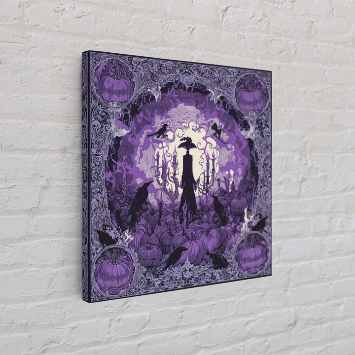 1980s Neon Horror, Decadent Line Art, Square Wall Art, Dark Halloween Decor, Canvas Print, Halloween Wall Art