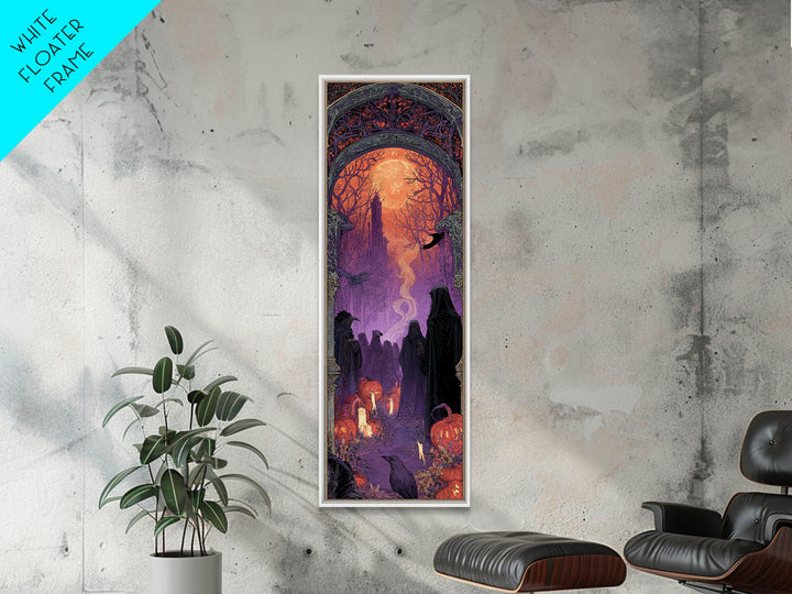 1980s Neon Horror, Stained Glass Gothic Art, Tall Narrow Wall Art, Dark Halloween Decor, Canvas Print, Halloween Wall Art