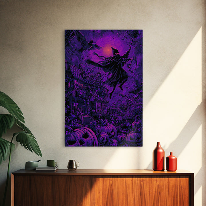 1980s Neon Horror, Victorian Macabre Art, Vertical Wall Art, Dark Halloween Decor, Framed Canvas Print, Halloween Wall Art
