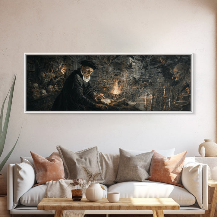 Dark Academia Halloween, Medieval Grotesque Art, Extra Wide Wall Art, Gothic Horror Wall Art, Canvas Print, Halloween Wall Art