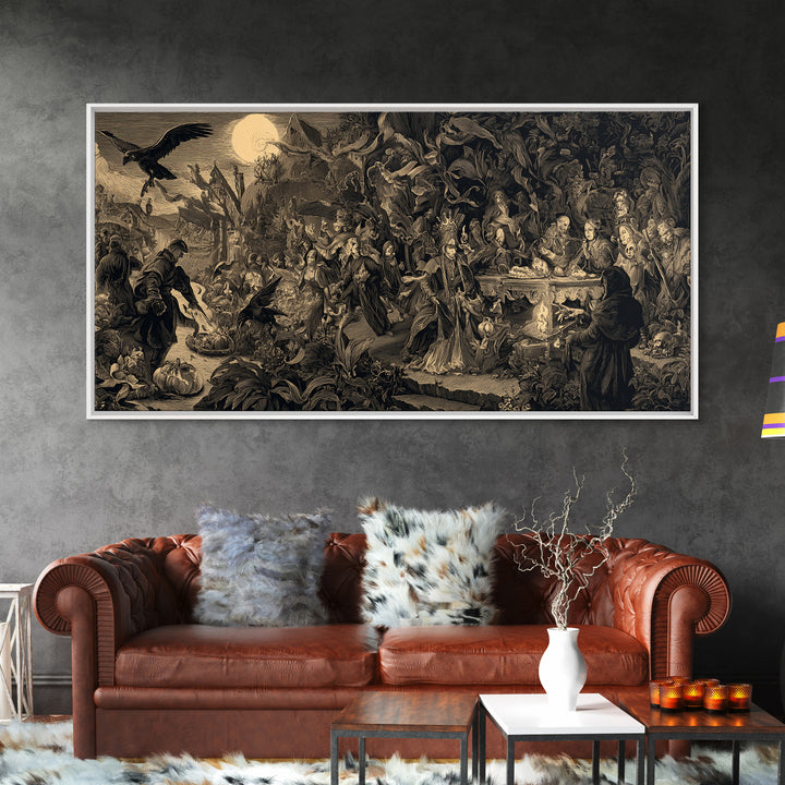 Dark Academia Halloween, Northern Renaissance Horror, Wide Panoramic Art, Dark Halloween Decor, Canvas Print, Halloween Wall Art